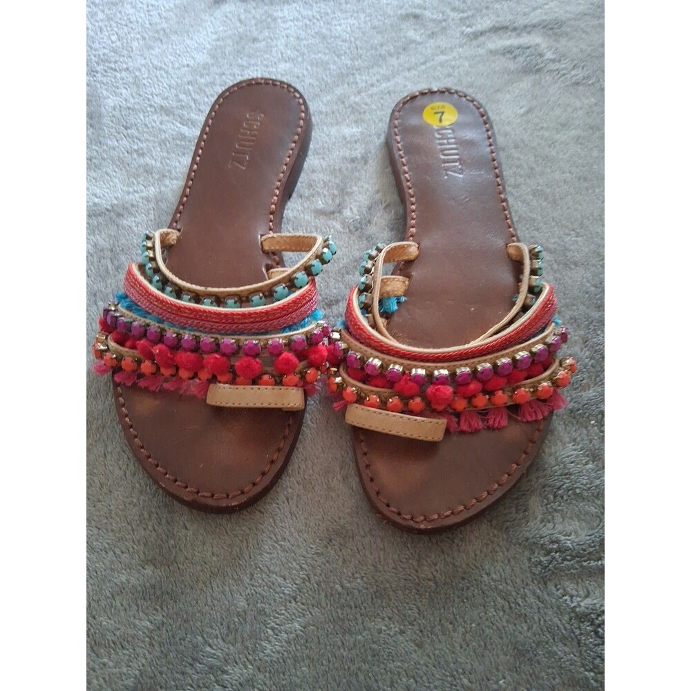 Schutz Estelen Multicolor Beaded Fringe Sandals Size 7